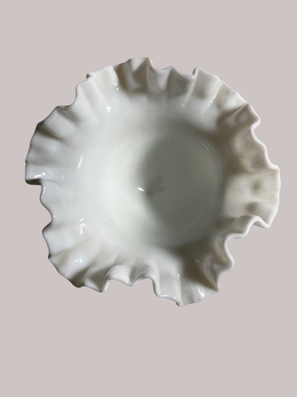 White Milk Glass Hobnail Ruffled Crimped Edge Compote Vase Dish - Picture 5 of 11